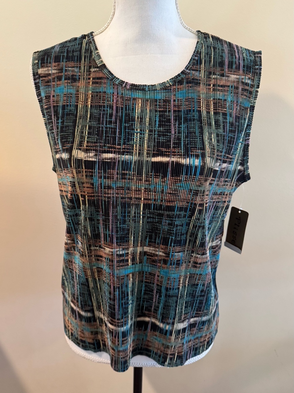 Sleeveless Multicolor Knit Top - Teal and Black